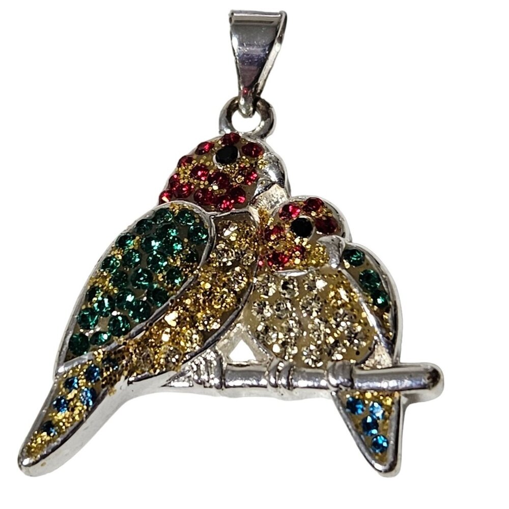 Colorful Parrot Pendant Charm Multicolor Crystals Silver Tone DIY Necklace
